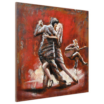 "Dance" Mixed Media Iron Hand Painted Dimensional Square Wall Sculpture