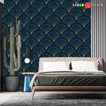 Art Deco Teal Blue Gold Geometric Wallpaper