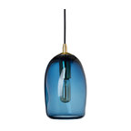 Mini Pendant Handblown Glass Ceiling Light, Blue Shade, Finish: Brass