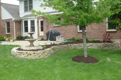 Inspiration for a large traditional partial sun backyard stone water fountain landscape in Cincinnati.