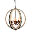 Calder Wooden Orb Shape Chandelier With Metal Chain And Six Bulb Holders, White