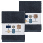 Linum Home Textiles - Khloe 2 Piece Embellished Washcloth Set - The KHLOE Embellished Towel Collection features a mod geometric grid embroidery on a woven textured border.