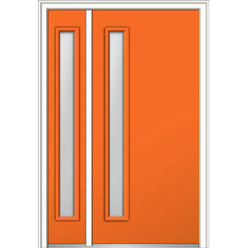 Frosted 1-Lite Fiberglass Smooth Door With Sidelite, 53"x81.75", LH In-Swing