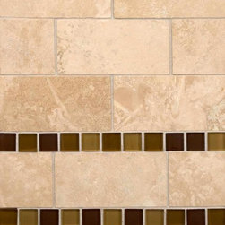 Brown Blend Glass And Ivory Travertine - Tile