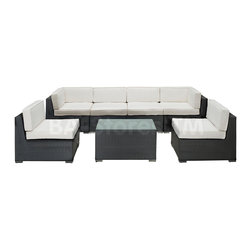 Aero 7 Piece Sectional Set in Espresso and White - Outdoor Lounge Sets