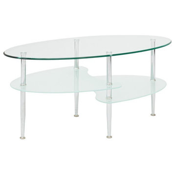 Contemporary 38" Dual Oval Glass Top Coffee Table in Chrome