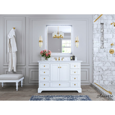 Audrey Vanity Set, White, 48", Gold Hardware, No Mirror