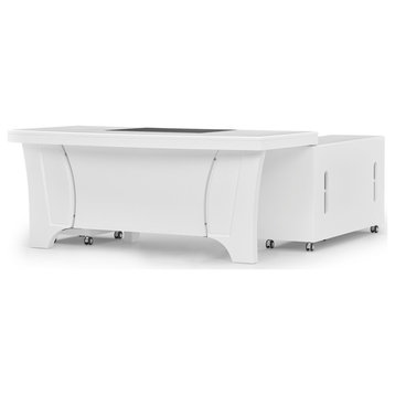 70” Modern Quincy White Matte Lacquer Desk Rolling Return Storage Keyboard Tray