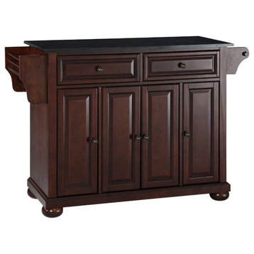 Alexandria Solid Black Granite Top Kitchen Island, Vintage Mahogany