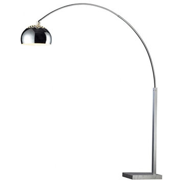 Arched Floor Lamp Silver/White Finish Chrome Metal Shade - Floor Lamps