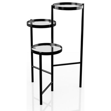 Furniture of America Rhort Contemporary Metal 3-Tier Plant Stand in Black