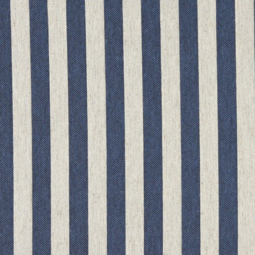 Blue and Off White Striped Linen Look Upholstery Fabric By The Yard