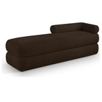 Meridian Furniture - Kennedy Upholstered Bench, Brown, Teddy Fabric - Cozy never looked so good as when you're curled up on this Kennedy brown faux shearling teddy fabric bench. The posh teddy fabric is ultra soft and welcoming, inviting you to lounge around and take it easy for a moment. A unique shape makes this bench an eye-grabbing addition to your living room or bedroom, with its channel base giving it added textural appeal. Contemporary by design, this bench bridges the gap between modern and traditional, so it's an easy fit wherever you choose to use it.