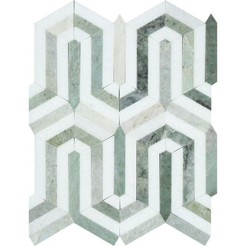 12"x9.4" Thassos White + Icelandic Green Honed Berlinetta Mosaic