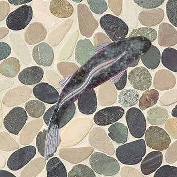 sliced pebble shower floor fish tiles