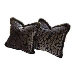 Pair of Black Pillows with Cut Brown Velvet Leaf Pattern - Products