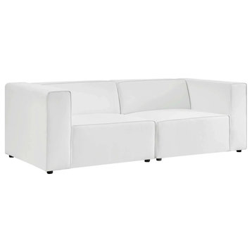 Odette White Vegan Leather 2-Piece Sectional Sofa Loveseat