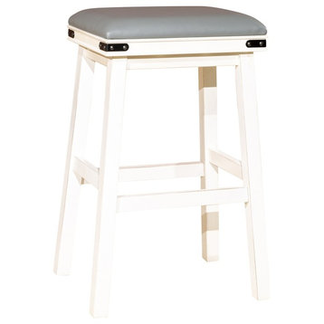 DTY Indoor Living Cortez 30" Bonded Leather Bar Stool, White, Gray Leather