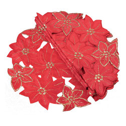 Xia Home Fashions - Festive Poinsettia Embroidered Cutwork Christmas Doilies, 8" Round, Set of 4 - Placemats