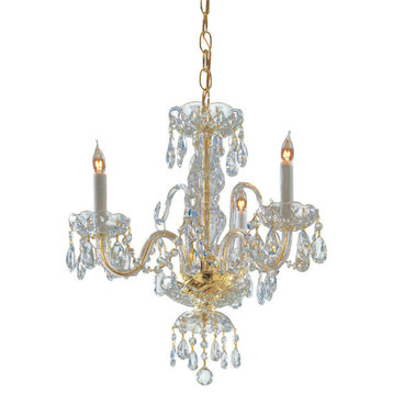 Traditional Crystal 3 Light Clear Crystal Brass Mini Chandelier