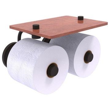 Que New 2 Roll Toilet Paper Holder with Wood Shelf, Oil Rubbed Bronze
