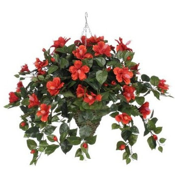 Artificial Red Hibiscus in Cone Basket