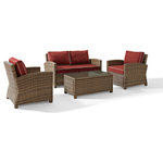 Crosley - Bradenton 4-Piece Outdoor Wicker Seating Set With Sangria Cushions - Create a relaxing outdoor oasis with the Bradenton Outdoor Seating Set. This comfortable set includes a sofa, two armchairs and a coffee table. It is made from resin wicker, a durable material that won't fade or sag like traditional wicker. It comes with waterproof cushions, available in three hues, that add a pop of color to your outdoor space. Fuse state-of-the-art features with classic forms with Crosley.
