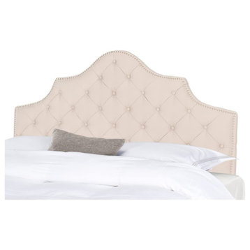 Traditional Queen Size Headboard, Arched Design With Button Tufting, Taupe
