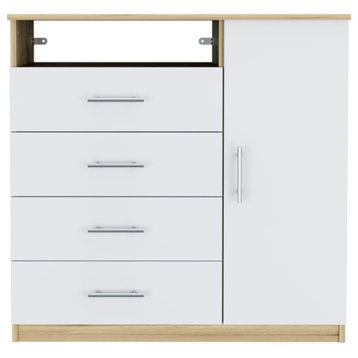 Carolina Dresser with 4 Drawers, Single Door Cabinet, and Open Shelf, White