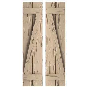 Rustic 2 Board Spaced B-N-B Faux Wood Shutters, Pecky Cypress, 11.5x32"