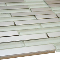 Glossy White & Stainless Steel Authentic Glass Mosaic Random Pattern Tiles Colle - Home Accessories & Decor
