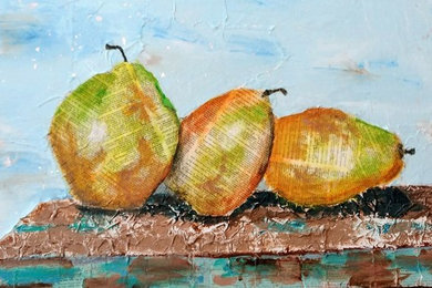 Thoughtful Pears Mixed Media Art