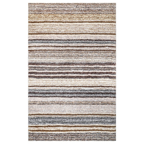 Nuloom Hand-Tufted Striped Shaggy Plush Shag Rug, Beige 9'x12'