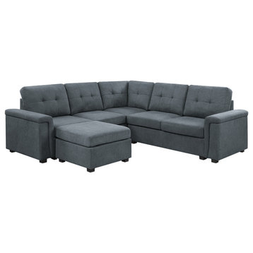 Isla Gray Woven Fabric 6-Seater Sectional Sofa With Ottoman