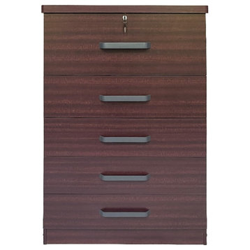 Better Home Products Xia 5 Drawer Chest of Drawers in Mahogany