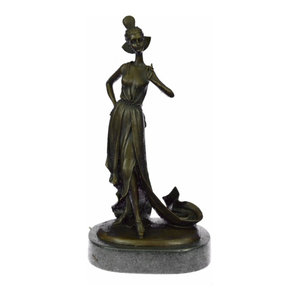 13/" West Art Deco Sculpture Beautiful Girl Butterfly Mask Bronze Statue Figurine