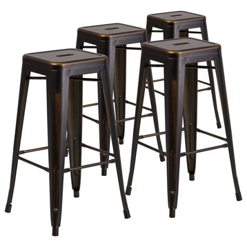 30" High Backless Distressed Copper Metal Indoor Barstools, Set of 4