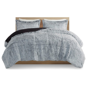 Intelligent Design Malea Shaggy Long Fur Comforter Mini Set, Black/White