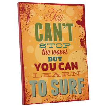 Vintage Sign "'Learn to Surf" Gallery Wrapped Canvas Art, 20"x16"