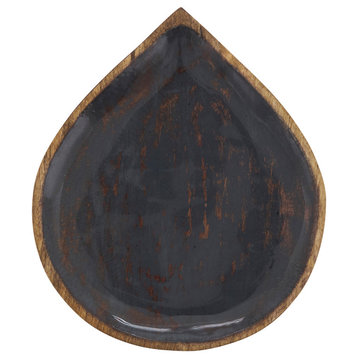 Organic Shape Wood Plate With Enamel Coating, Graphite