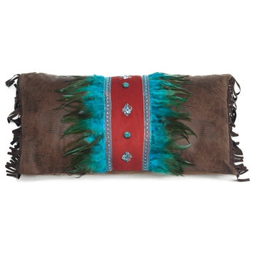Turquoise and Feather Pillow