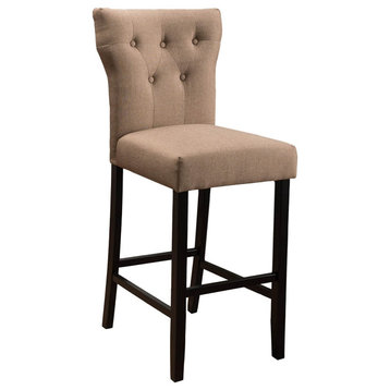 Set of 2 Counter Stool, Armless Design With Button Tufted Backrest, Mocha