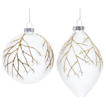 Glittered Glass Tree Branch Ornament, 6-Piece Set