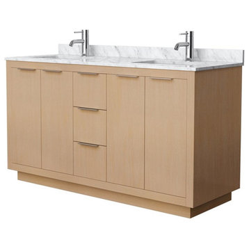 Wyndham Collection Maroni 60" Wood Double Bathroom Vanity in White/Natural