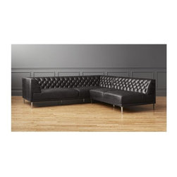 Savile Black Leather Tufted Sectional Sofa | CB2 - Sectional Sofas