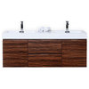 Bliss 60" Double Sink Walnut Wall Mount Modern Bathroom Vanity