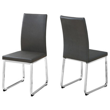 Dining Chair, Set Of 2, Side, Kitchen, Dining Room, Pu Leather Look, Grey