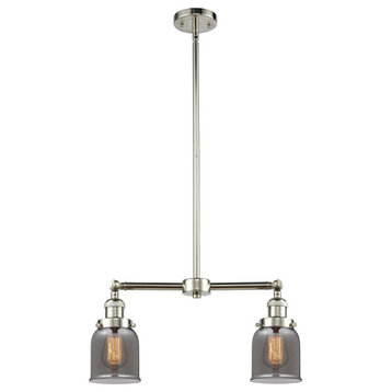 2-Light Small Bell 22" Chandelier, Polished Nickel, Glass: Plated Smoked