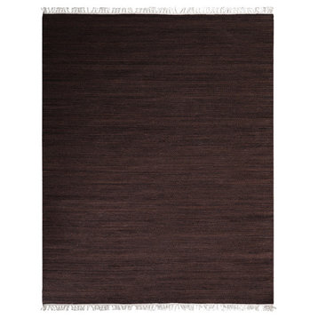 Hand Woven Flat Weave Kilim Wool Area Rug Solid Dark Brown