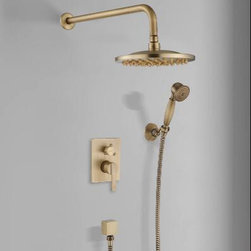 Antique Brass Rain Shower Systems Shower Faucets Sets Complete with 8 Inches Rain Shower Head and Handheld FSA0680 - Tub And Shower Faucet Sets